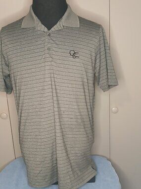 Antigua Men's Large Gray Black Striped Golf Polo "Quick Sand Logo" (1027C3)
